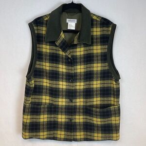 OLSEN Collection Women's Vest Size 10 Yellow Green Plaid Sleeveless Wool Blend